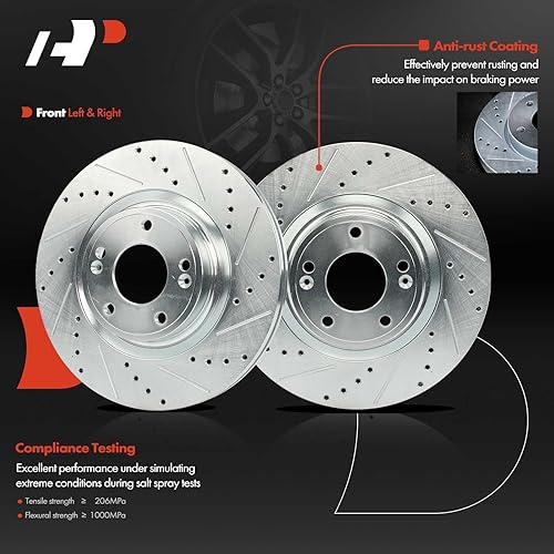 Miniatura 2 de A-Premium Rotores de freno de disco delanteros perforados y ranurados de 12.6 pulgadas (12.598 in) compatibles con los modelos Hyundai Genesis Coupe