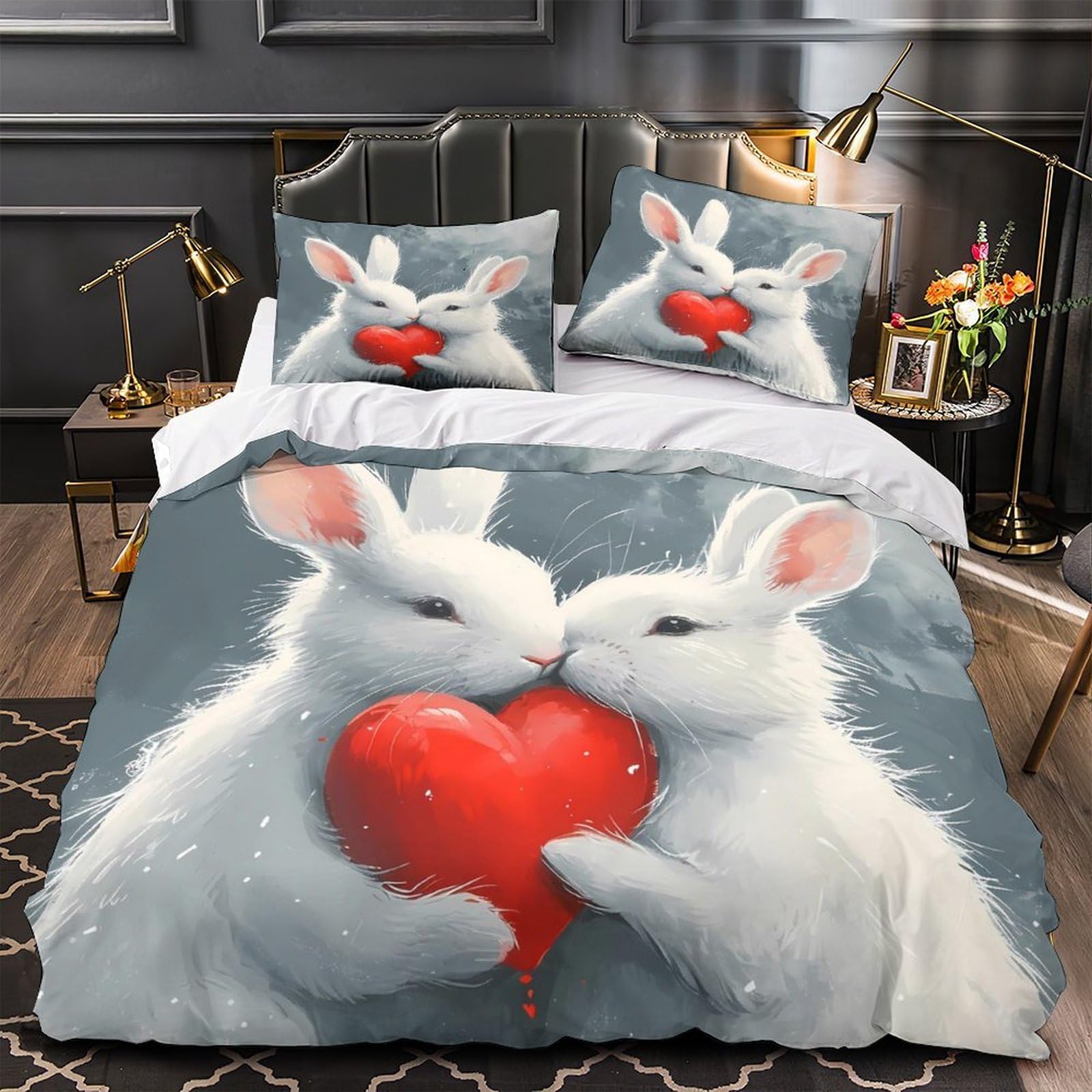 Housse de couette lapin 3D 135x200 microfibre pour chambre ado