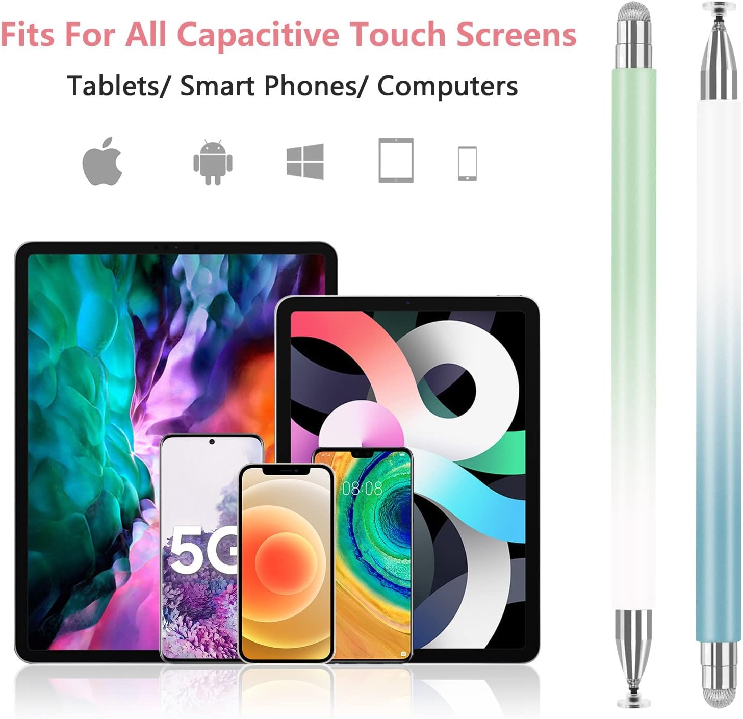 Stylus Pen for iPad (2 Pcs), Universal Touch Screens Stylus Pens High Sensitivity Disc & Fiber Tip Pencils Compatible with iPhone/iPad/Android and All Capacitive Touch Screens …