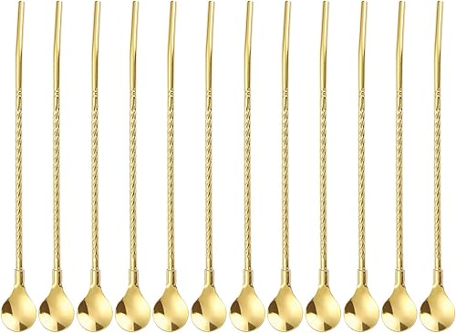 50 pajitas de metal reutilizables de oro a granel para venta al por mayor, pajitas de acero inoxidable de 8.5 pulgadas, cuchara, pajitas de yerba