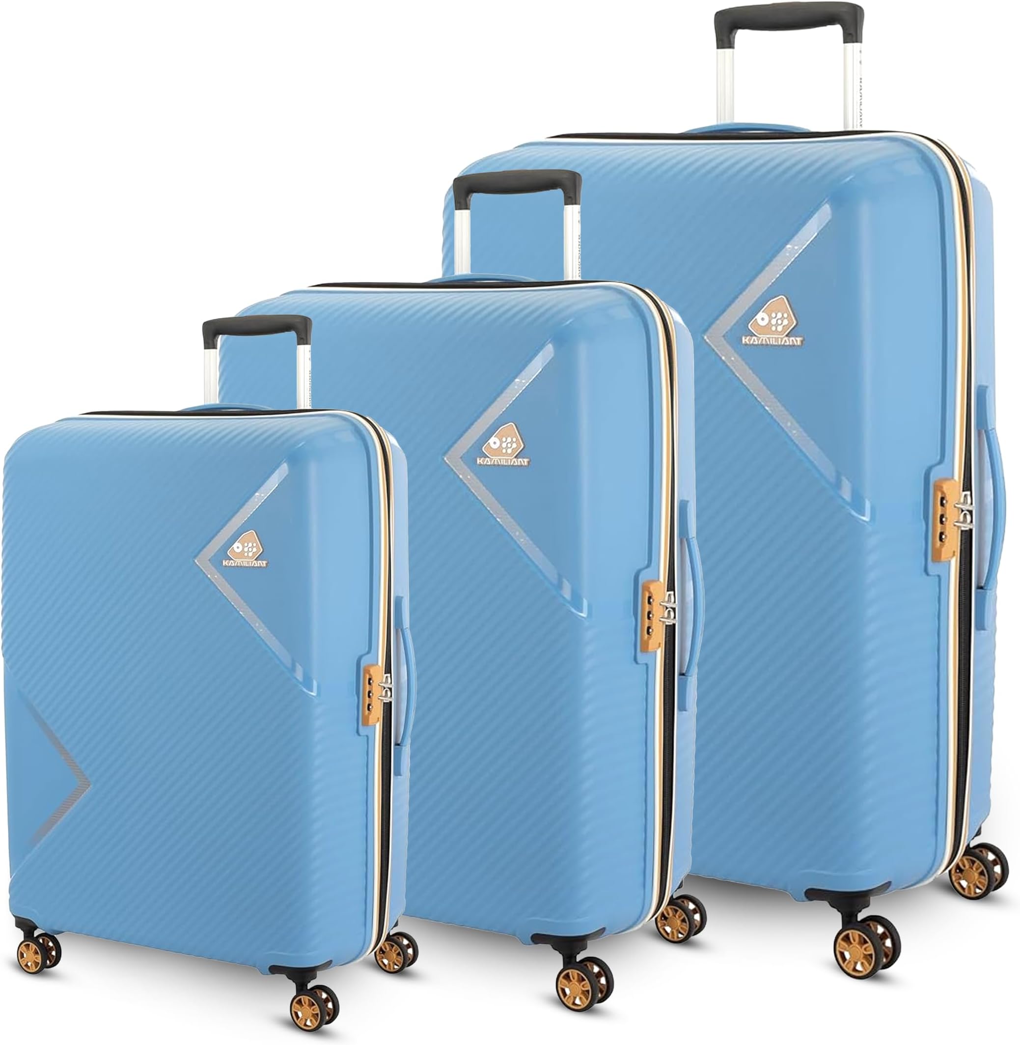 American Tourister Kamiliant Set of 3 Trolley Bags 55 Cm, 68 Cm and 79 Cm Small, Medium and Large Hard-Sided Polypropylene 4 Wheeler Spinner Luggage (PARISION Blue, Set of 3)