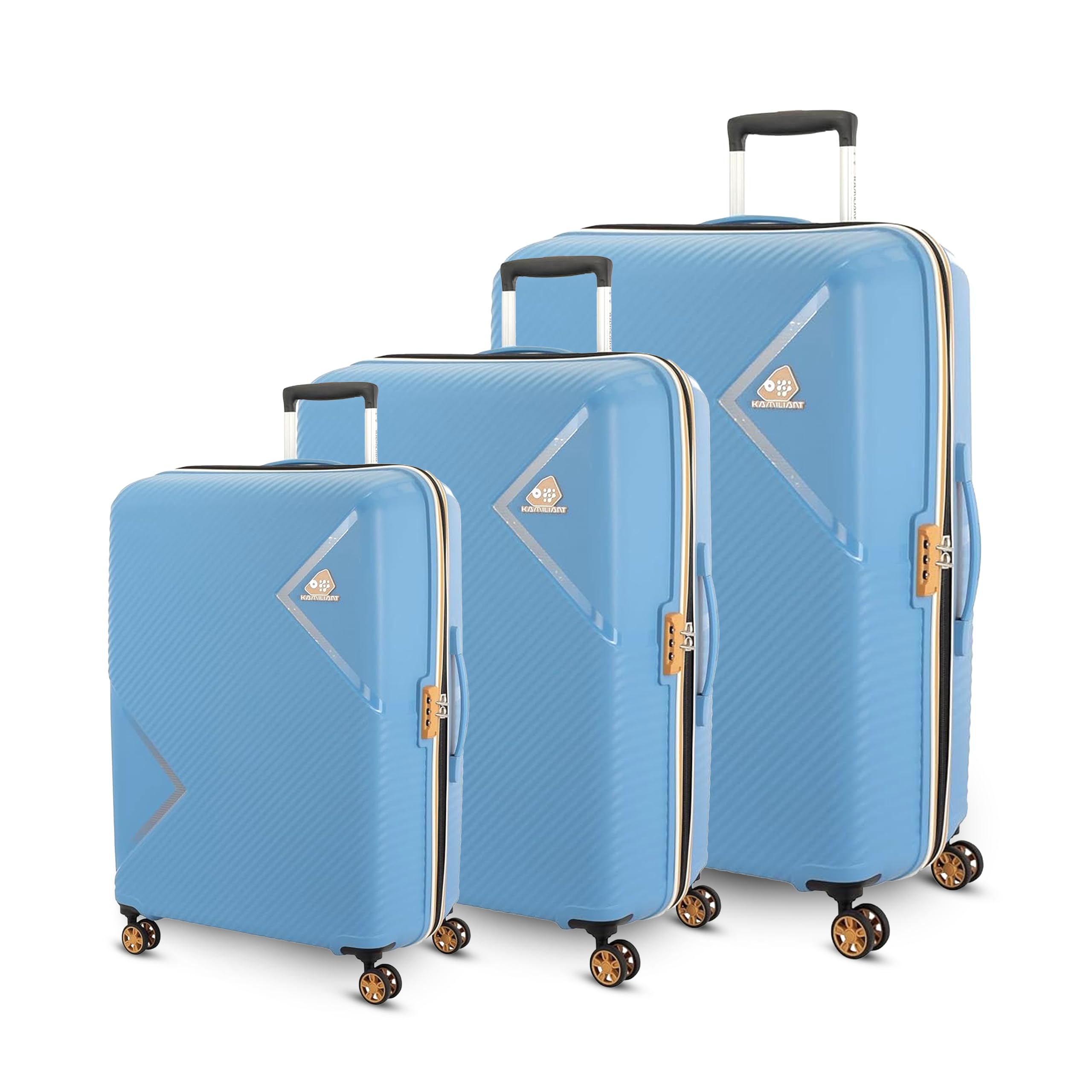 American Tourister Kamiliant Set of 3 Trolley Bags 55 Cm, 68 Cm and 79 Cm Small, Medium and Large Hard-Sided Polypropylene 4 Wheeler Spinner Luggage (PARISION Blue, Set of 3)