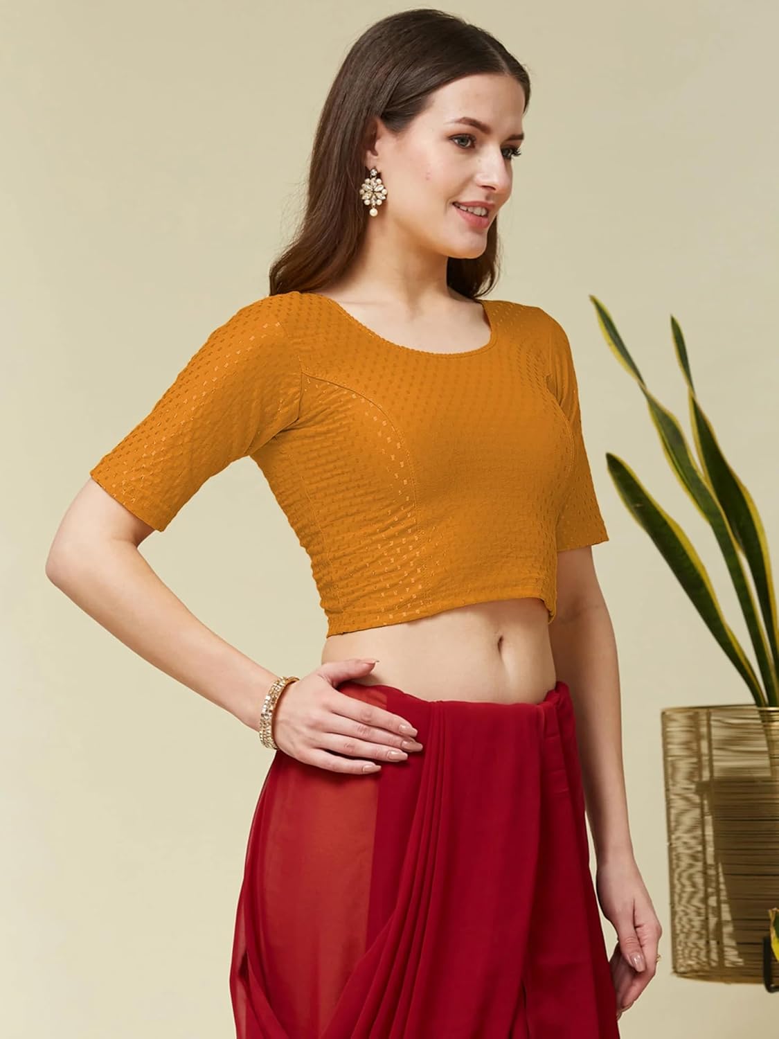 Stretchable Cotton Readymade Saree Blouse for Women | Soft Fit Top | Suitable Under Formal Outfits, Blazer or Shirt - Image 4