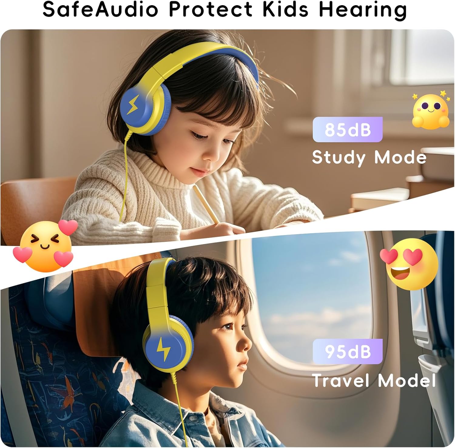 Kids Headphones, Wired Headphones for Kids Over Ear with Microphone, 85/94dB Volume Limiter Headphone for Girls Boys, Foldable Headphone for Learning & Entertainment, Light Yellow - Image 2