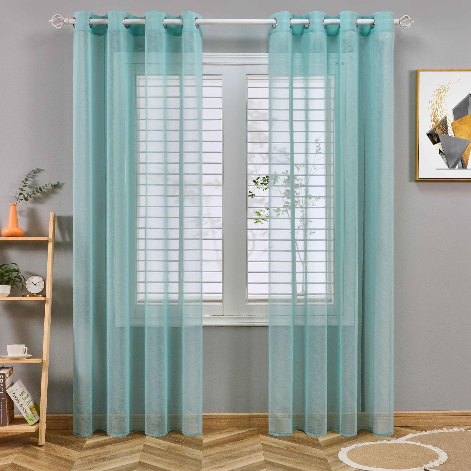SSWH Voile Curtain 2 Panels Net Curtains for Windows, Light Filtering Sheer Curtains, Solid Color Semi Transparent Eyelet Panels for Bedroom Liv(Size:250x270cm/W 98" x L 106" (2 Panels),Color:Blue)