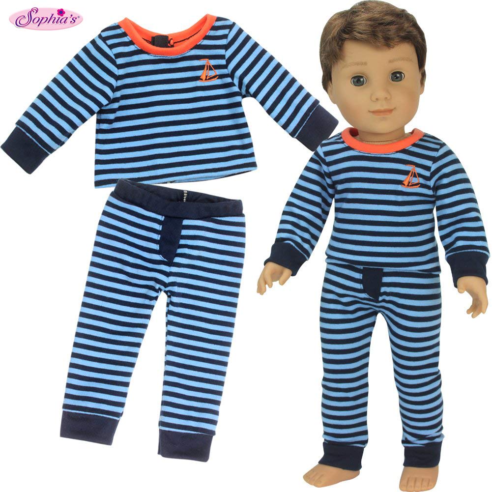 18 inch Boy Doll Pajamas by Sophia's | Blue Striped PJ Top and Bottoms for Dolls