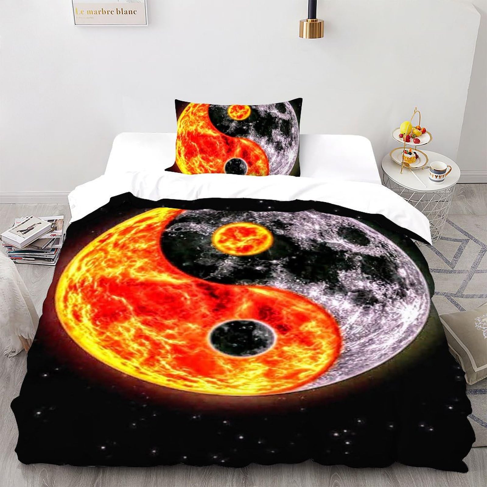 Parure lit Yin Yang Tai-Chi anti-stress housse 135x200 et coton