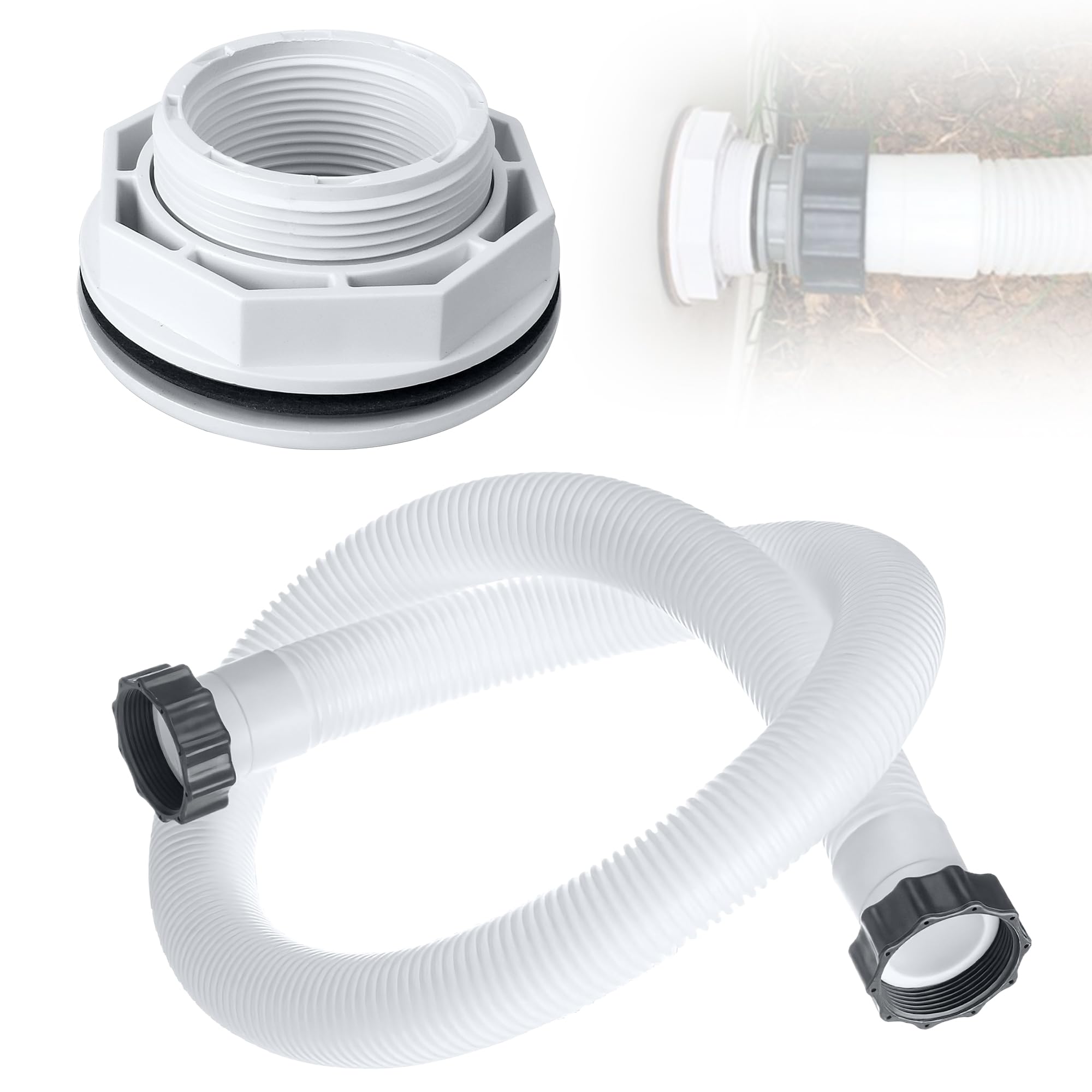 SP1023 1-1/2-Inch FIP Inlet Return Fitting with Hose, Above Ground Pool Inlet Return Fitting with Locknut Gasket Famale Inlet Pipe (FIP) for Hayward