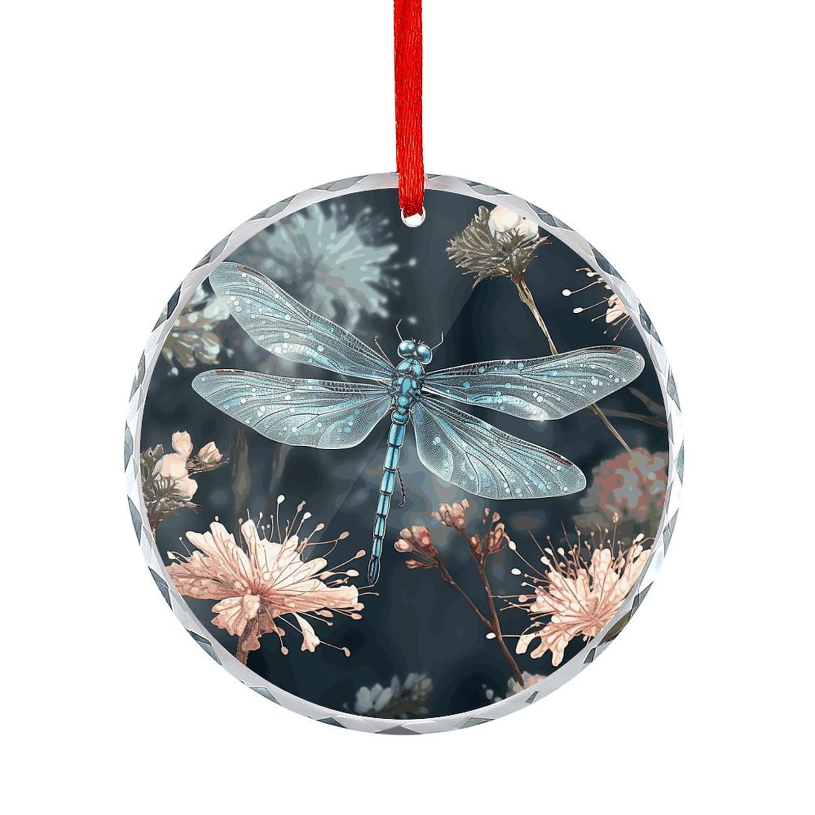 Fodpand Women's Style Dragonfly Flower Round Glass Ornament Keepsake Gift Exchange Ideas Car Decor,Christmas Ornaments For Tree Window Garden Ornaments