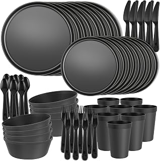 Kids Plates and Bowls Set, 40 Piece Unbreakable Kids Dinnerware Set for Toddlers & Children, BPA-Free Plastic Plates, Bowls, Cups & Cutlery, Microwave & Dishwasher Safe, Service for 8