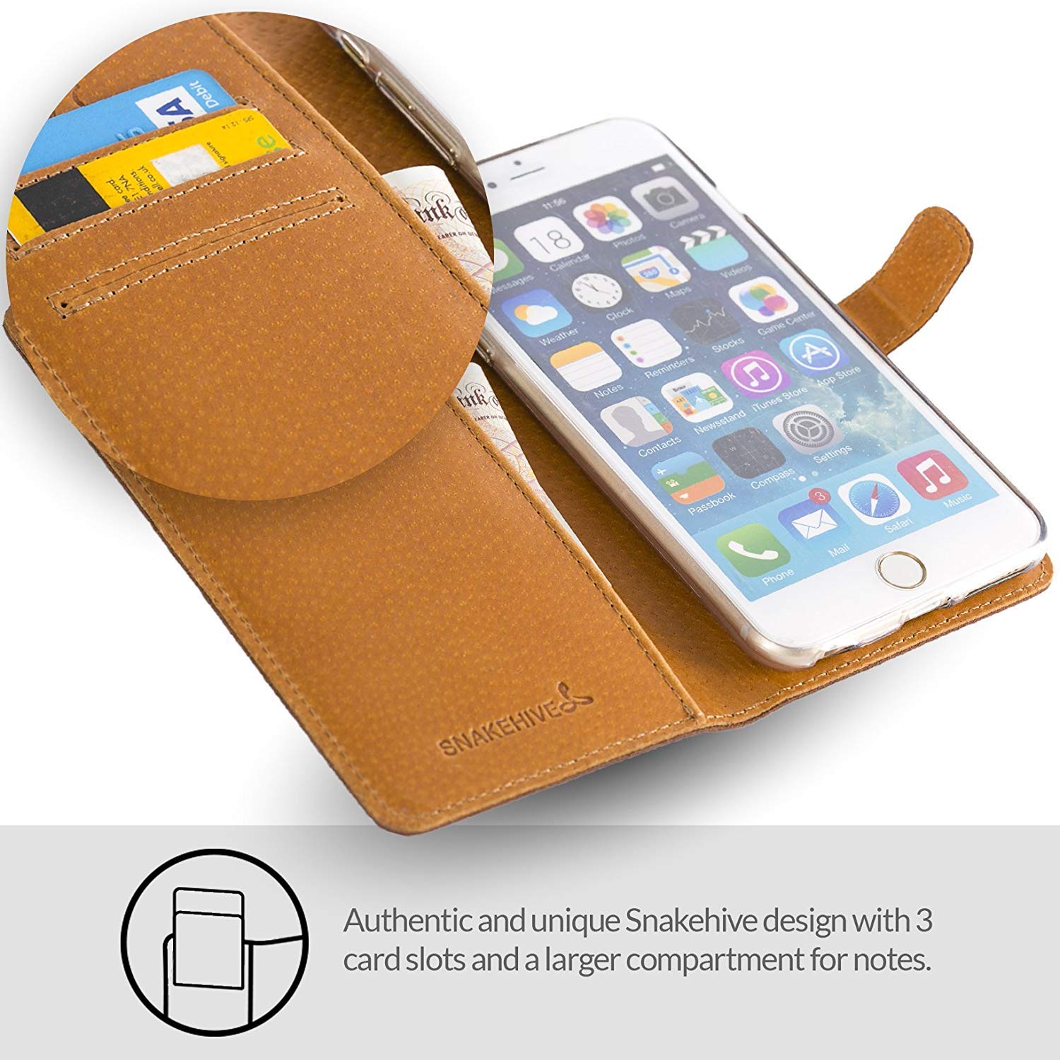 Snakehive Custodia A Portafoglio In Pelle Nubuck Per IPhone 6 Plus/6S Plus - Con Slot Per Carte, Supporto, Artigianale Europea, Colore Prugna - 2