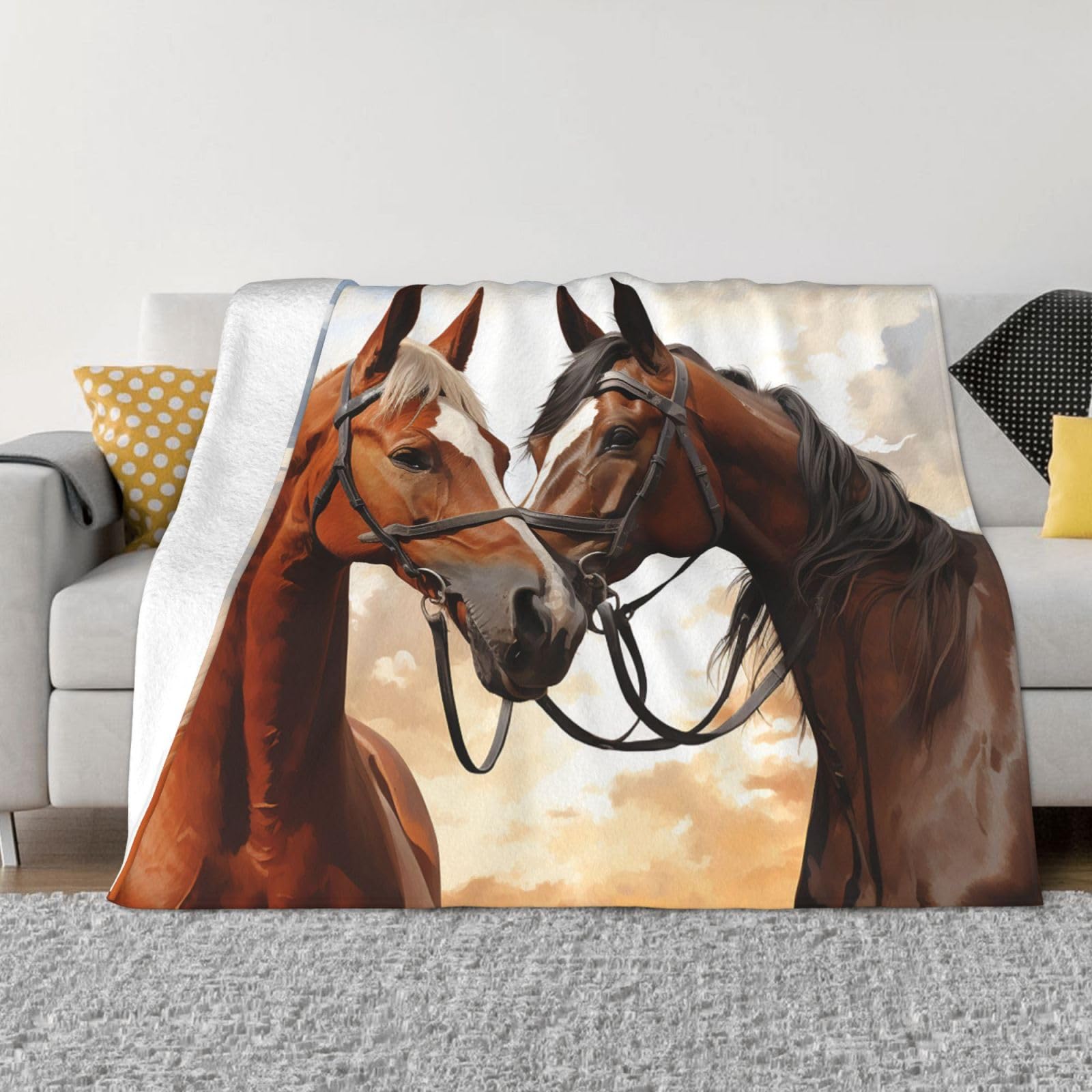 Couple Horse Flannel Blanket 50"x40" - Ultra-Soft Lightweight Throw Blanket for Bed, Sofa - Luxury Air Conditioning Blankets - Cozy Warm Blankets for All Seasons