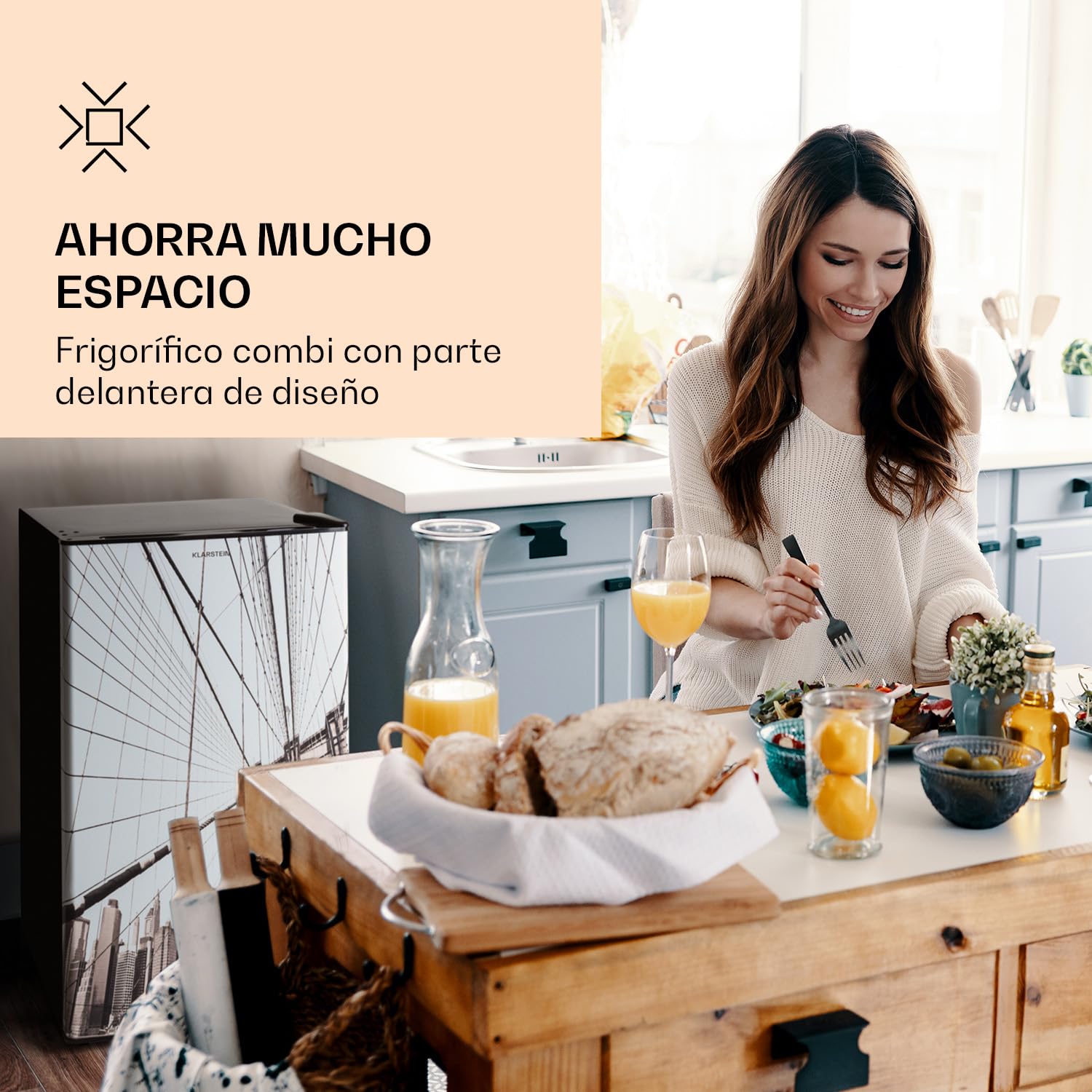 KLARSTEIN Nevera Pequeña Portátil con Congelador, Mini Frigorifico 79 l, Mini Nevera Habitación, Oficina, Frigorificos Pequeños de Bajo Consumo, Neveras Pequeñas Silenciosas, Minibar con 2 Estantes