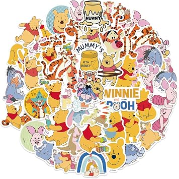 50pcs Cartoon Winnie Pooh Bear Stickers, Cute Waterproof Vinyl Decal for Teen Kids Adult Girl Notebook, Laptop, Travel Case, Phone, Bike, Water Bottle, Guitar, Computer, Skateboard pear