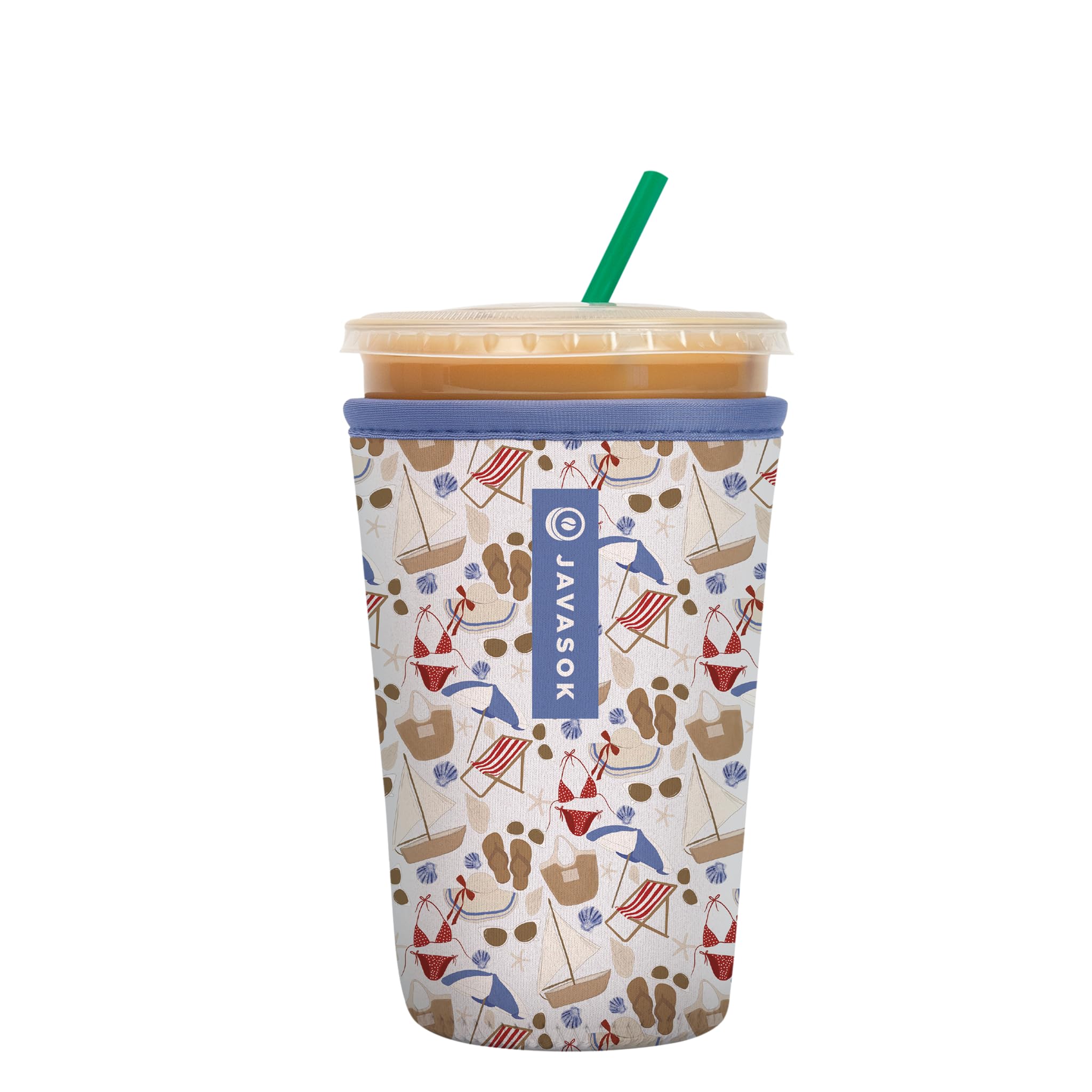 Sok It JavaSok Iced Coffee &amp; Cold Soda Insulated Neoprene Cup Sleeve (Coastal Weekender, Medium: 22-28oz)