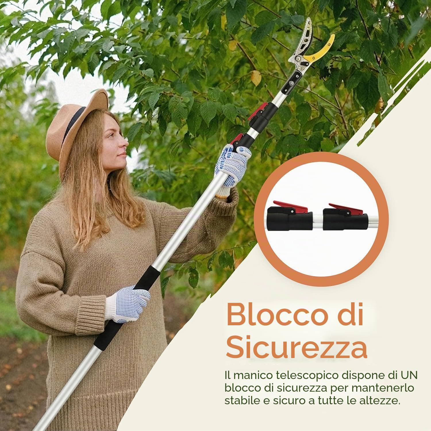 Cesoie telescopiche con sega, 140-300 cm, cesoie da potatura con manico telescopico, troncarami con meccanismo di trazione e lama per sega, cesoie da potatura per rami alti, alberi e arbusti