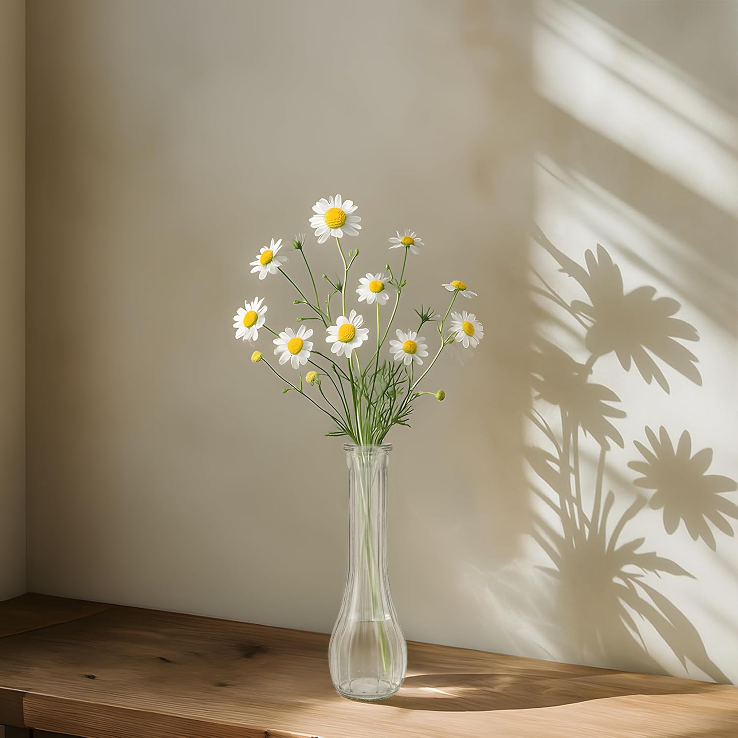 Glass Tall Bud Vases for Centerpieces, Ribbed Flower Vase in Bulk Set of 10, Modern 8" Slim Floral VaseS for Wedding Party Dining Table Decor