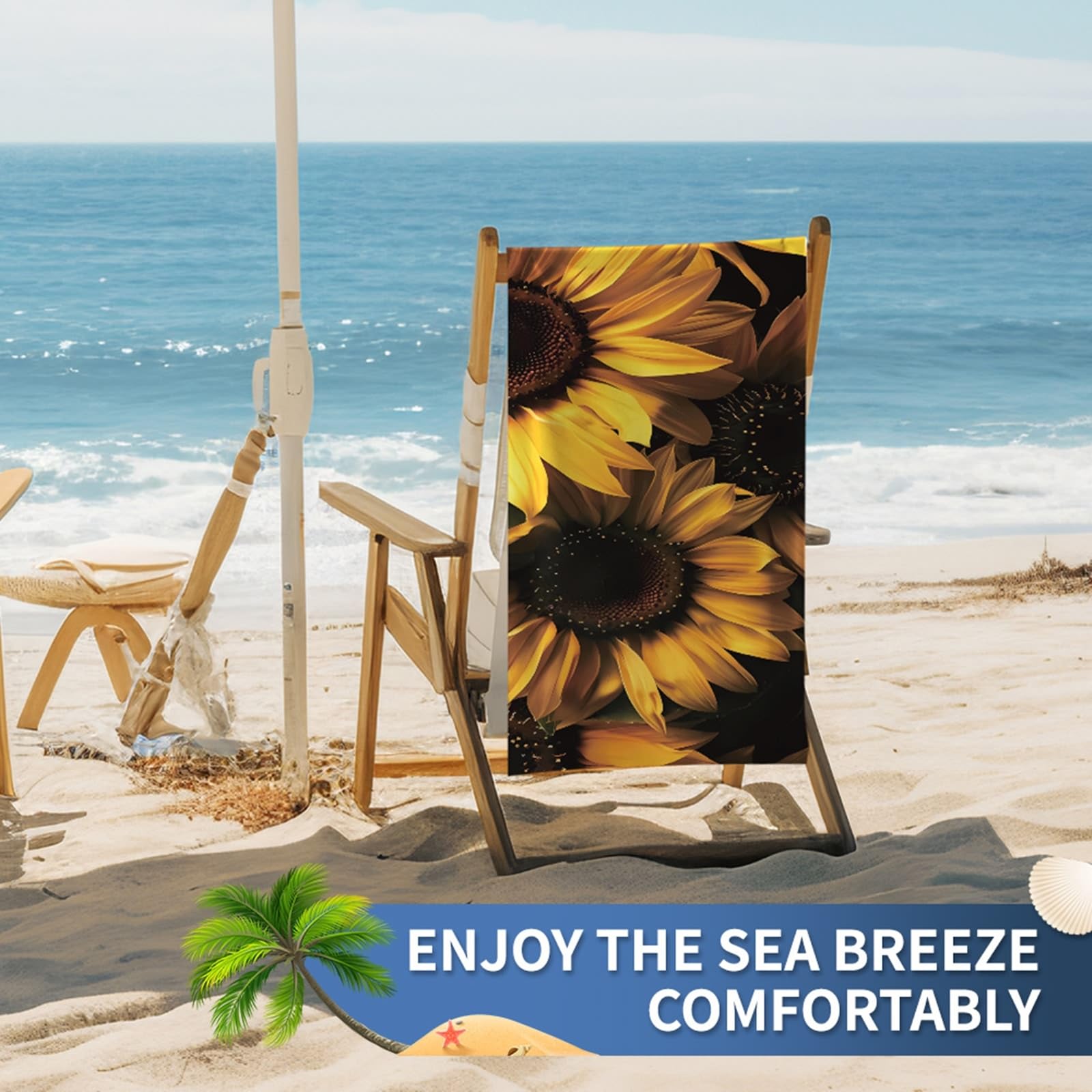 AMDXD Toallas de playa, color amarillo y negro, diseño de flores de sol, microfibra, base de playa, toalla de ducha para playa/piscina/sillas de playa, 80 x 160 cm