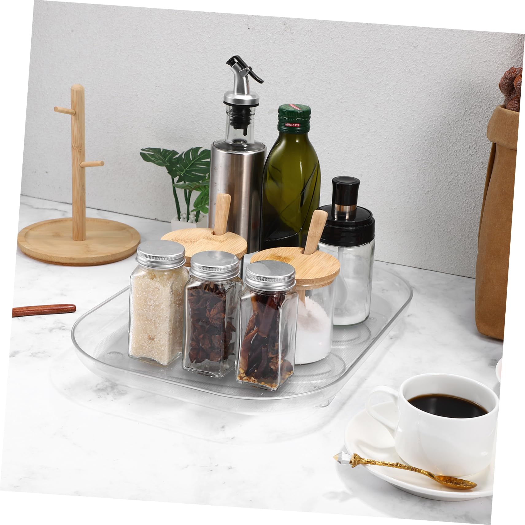 Anneome Bandeja Giratoria De Especias Transparente Organizador De Cocina Resistente y Espacioso Para Refrigerador y Encimera Accesorio Práctico De Almacenamiento