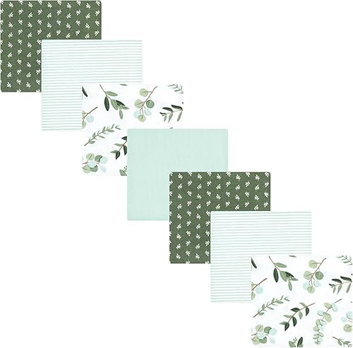 Miniatura 110 de Hudson Baby Paquete de 7 mantas receptoras unisex de franela de algodón para bebé, Dino Friends, talla única Abeja,Azul Verde Dino,Azul