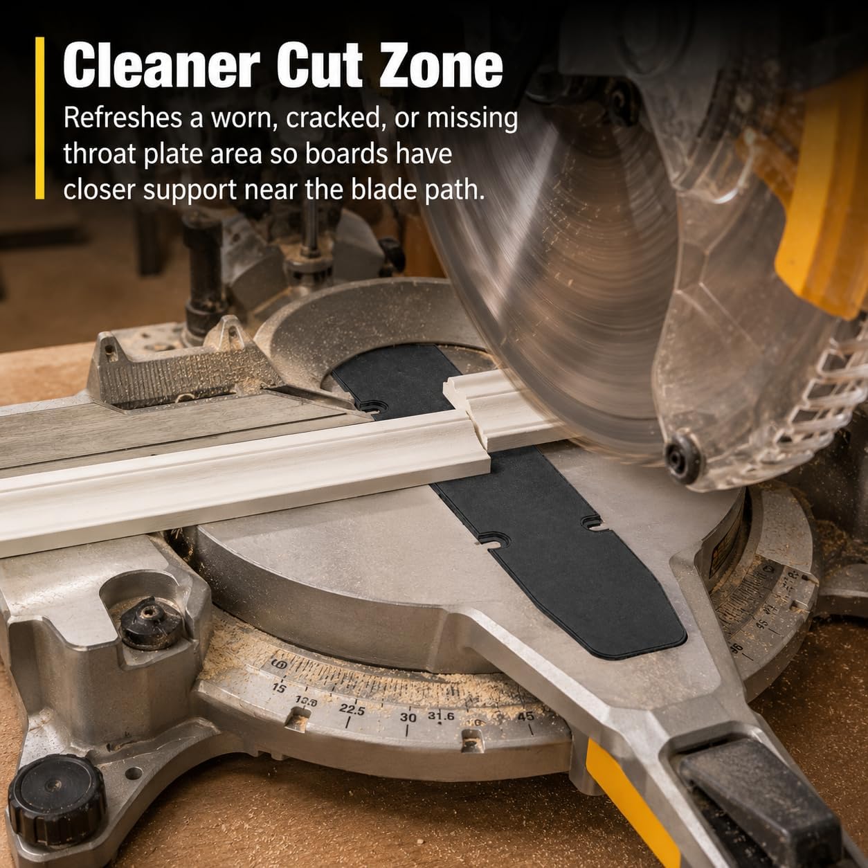 Zero Clearance Insert Compatible with Dewalt DCS361 Sliding Miter Saw – Cleaner Cut Support | Screw-On Base Plate Refresh for Trim and Molding Repairs