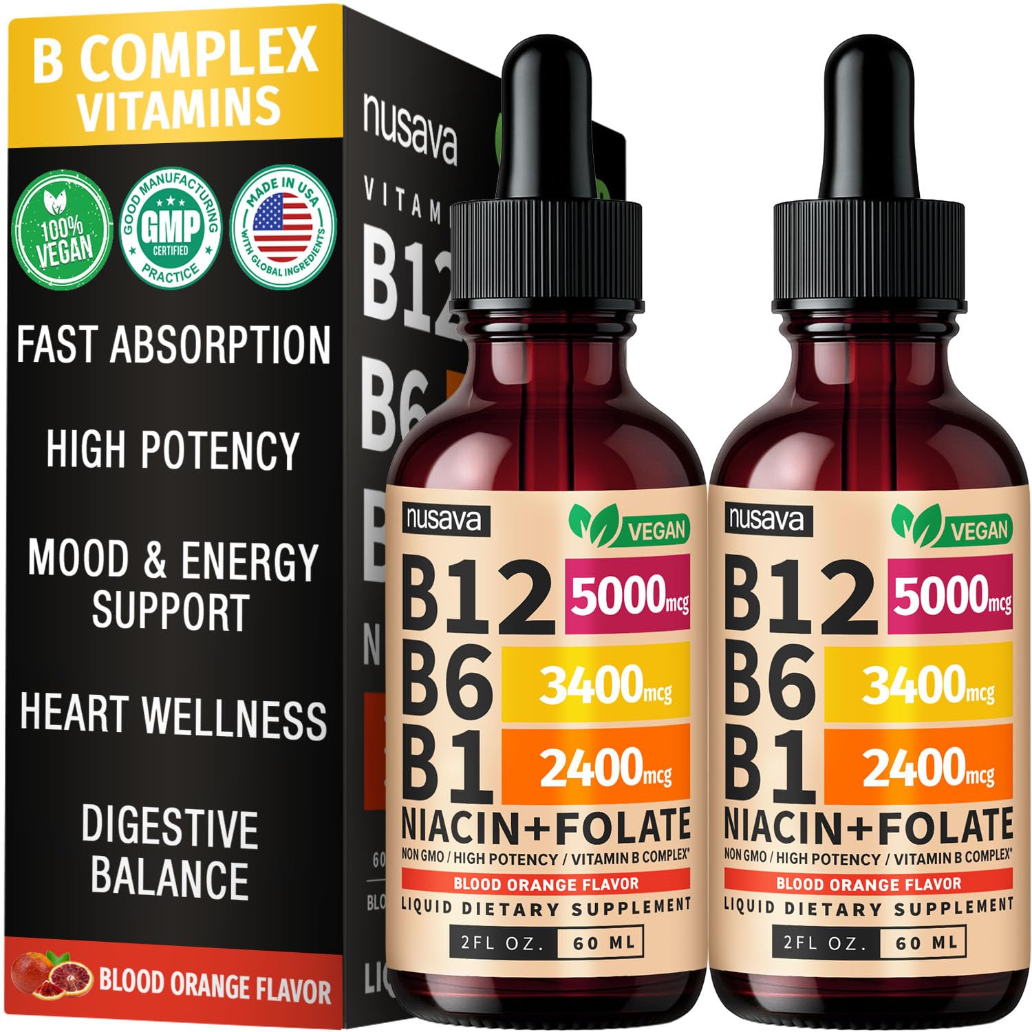NUSAVA (2 Pack) Vitamin B12 Liquid Drops 5000mcg - vitamins | Mubboo