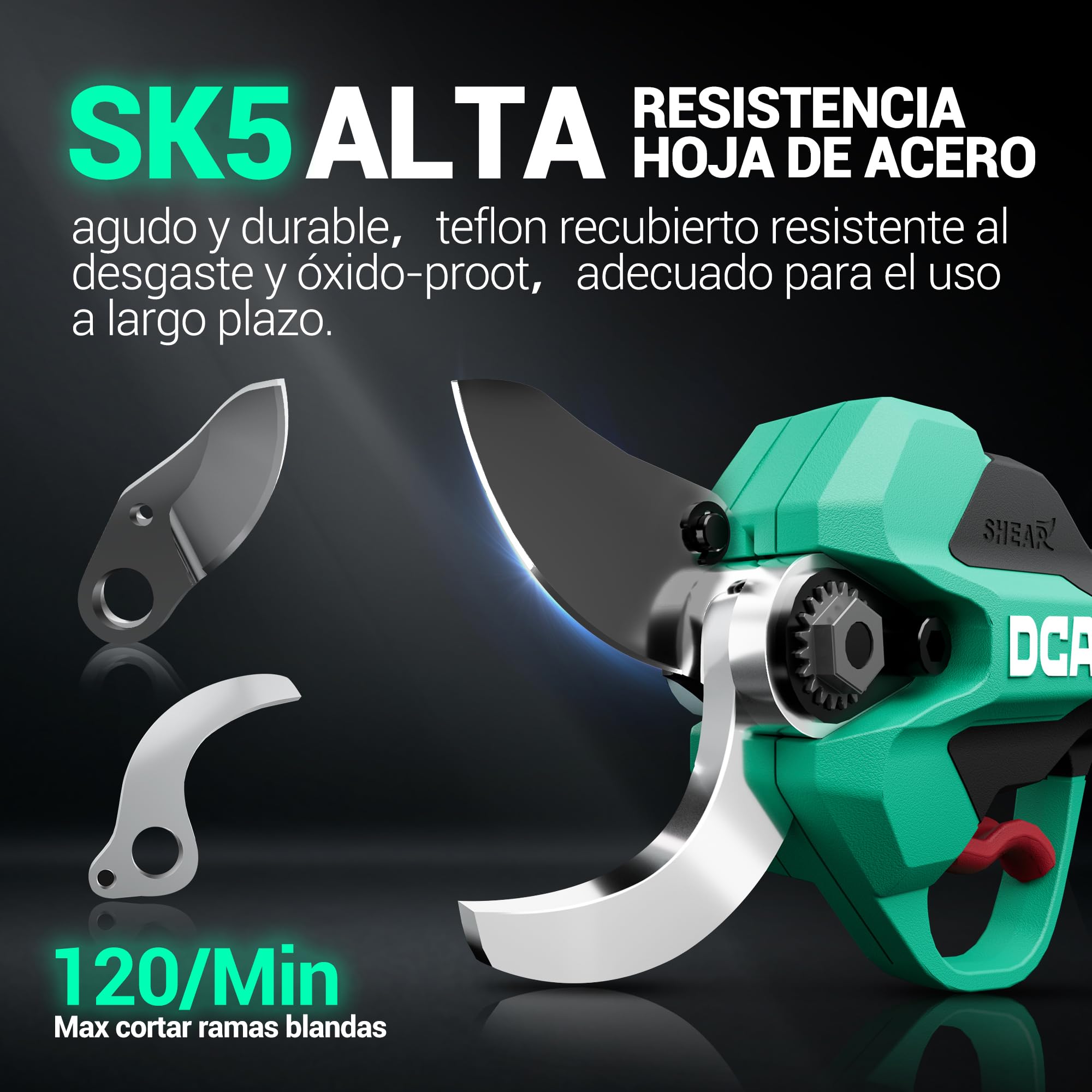 DCA Tijeras de Podar Eléctricas 20V, máx 35mm Tijeras de Podar Bateria hoja SK5, Motor Sin Escobillas con 2,0Ah Batería, con estuche de seguridad portátil para Jardinería, Árboles Frutales, Viñedos