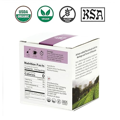 Vista 23 de [Té Sugimoto] Té orgánico de Hojicha, auténtico té verde japonés tostado, 12 bolsitas de té piramidales compostables, rico en antioxidantes