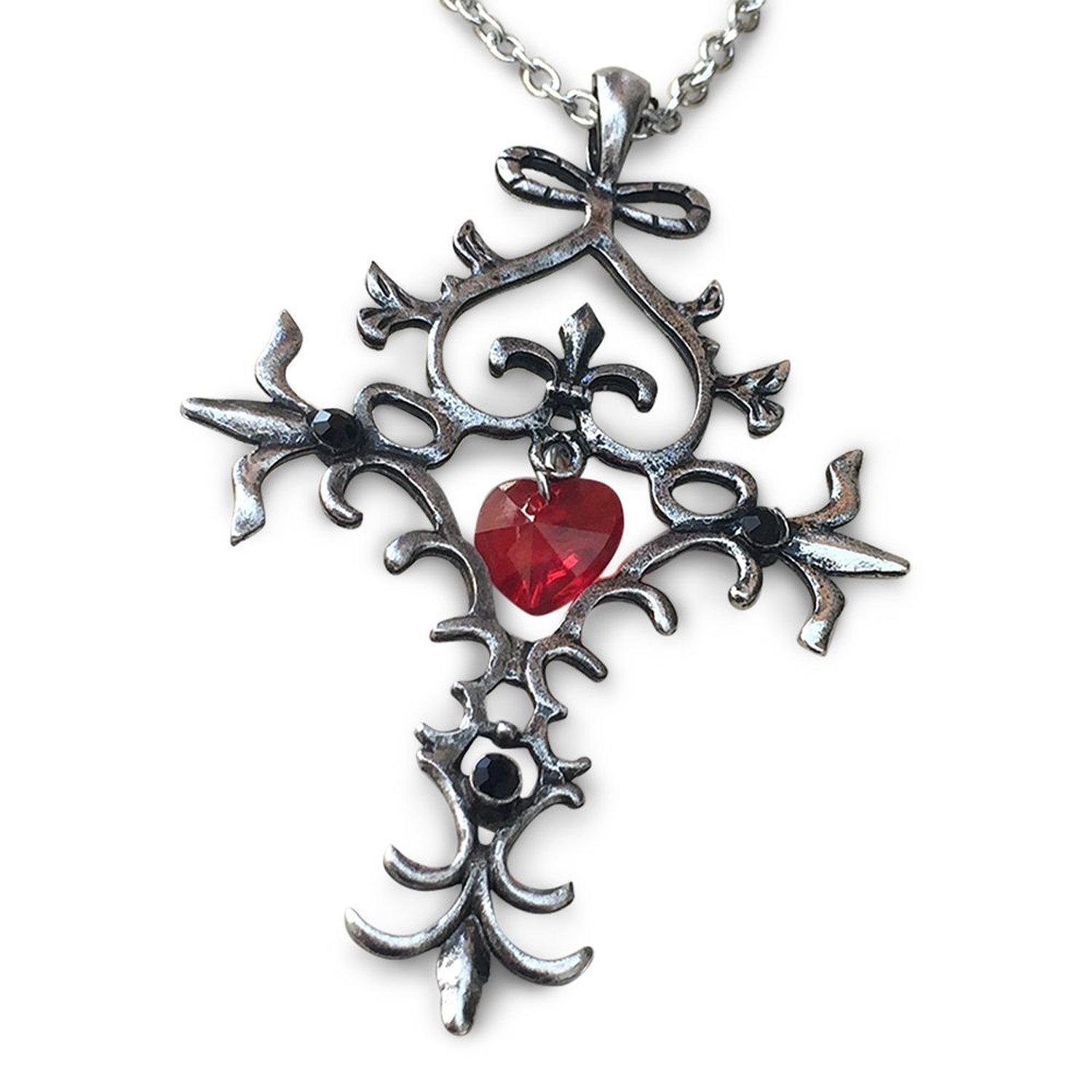 Graceful Goods Vampire Elena TV Inspired Silver Gothic Silver Cross with red Heart (B015UE6WAC) Amazon Price History, Amazon Price Tracker