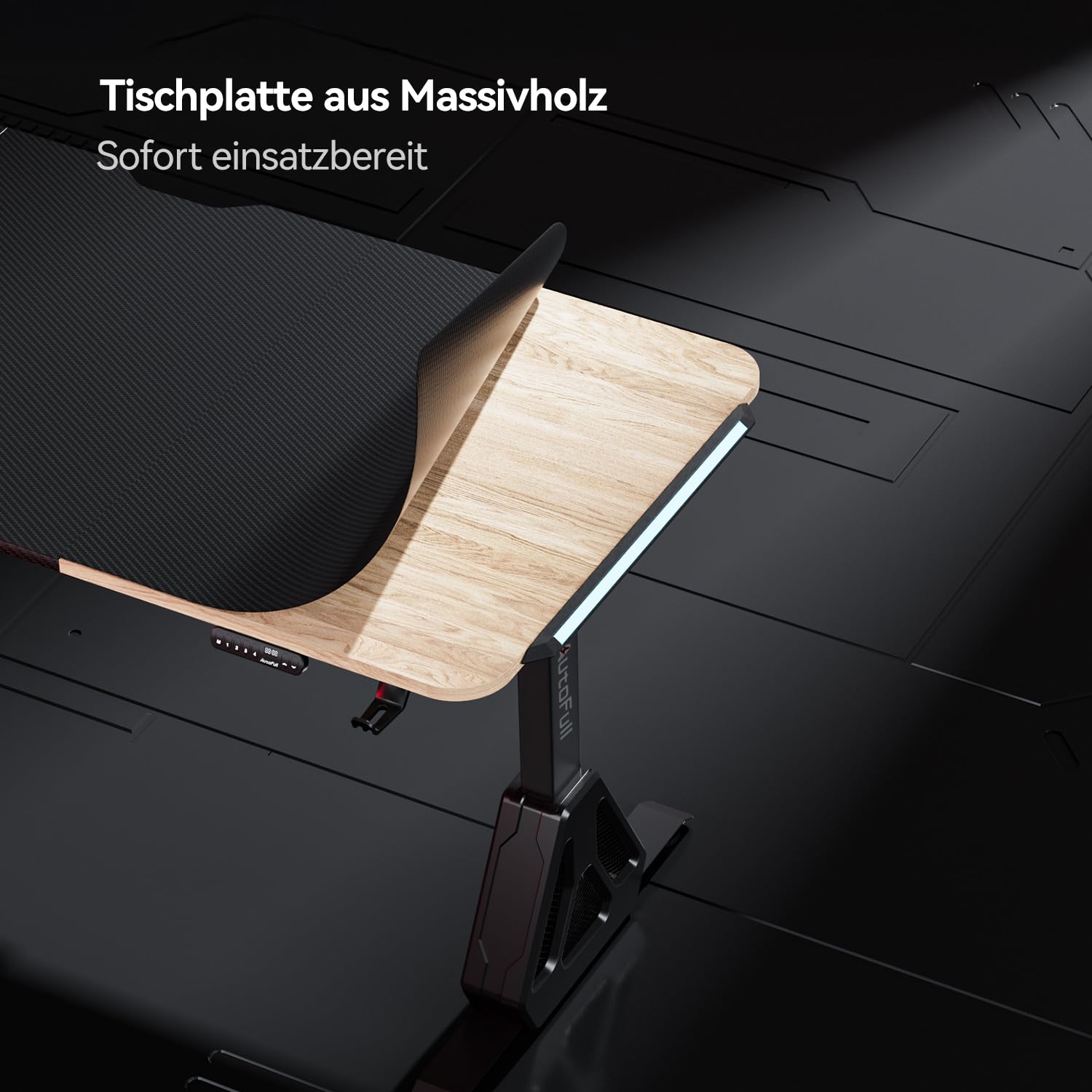 AutoFull A4 Pro Gaming Schreibtisch Höhenverstellbar Elektrisch, 160 x 70 cm Gaming Tisch mit Doppelmotor, Memory-Funktion, RGB Beleuchtung, 15W Kabelloses Laden & Kabelmanagement, Schwarz
