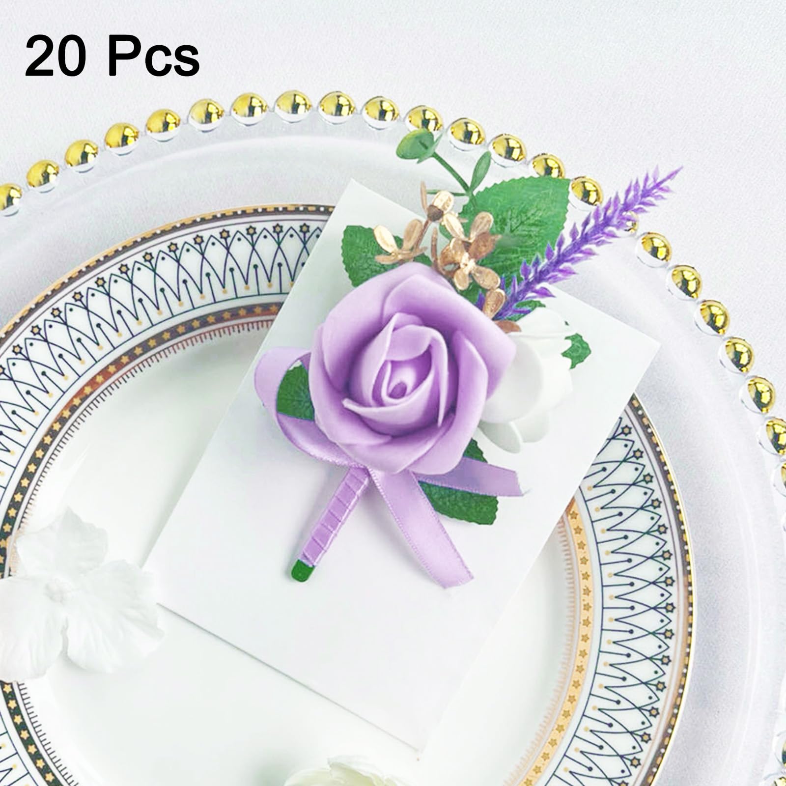 QUARKZMAN 20 Stück Hellviolette Anstecksträuße, künstliche Taschenanstecker