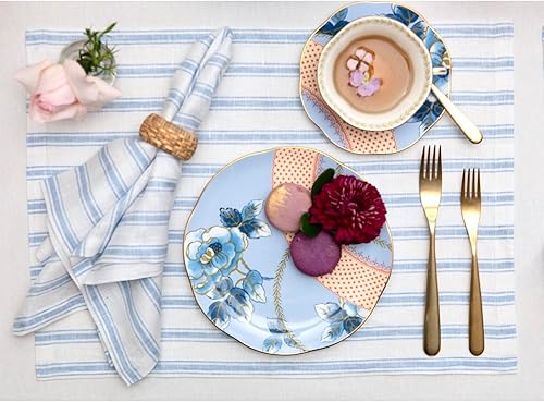 Miniatura 8 de Solino Home Juego de 4 servilletas de lino 100 % puro, 20 x 20 pulgadas, color blanco y natural, diseño de rayas capri, lavables para Acción de