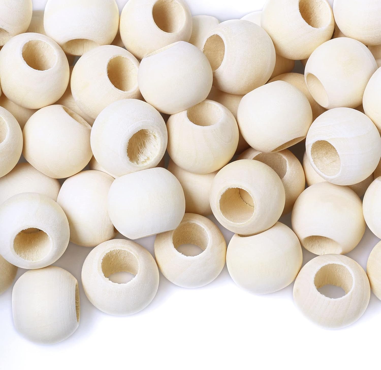 100pcs 20mm Wood Beads -Hole 10mm for Macrame Projects, Large Hole Unfinished Natural Wooden Beads for Craft/Home Decor