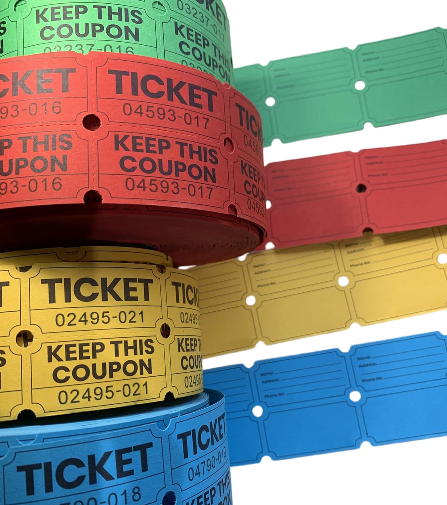 4 Rolle Double Raffle Tickets 4000 Stück Nummerierte Tombola-Tickets Rolle für Party-Event, Preisbelohnung, Spendenaktion, Karneval