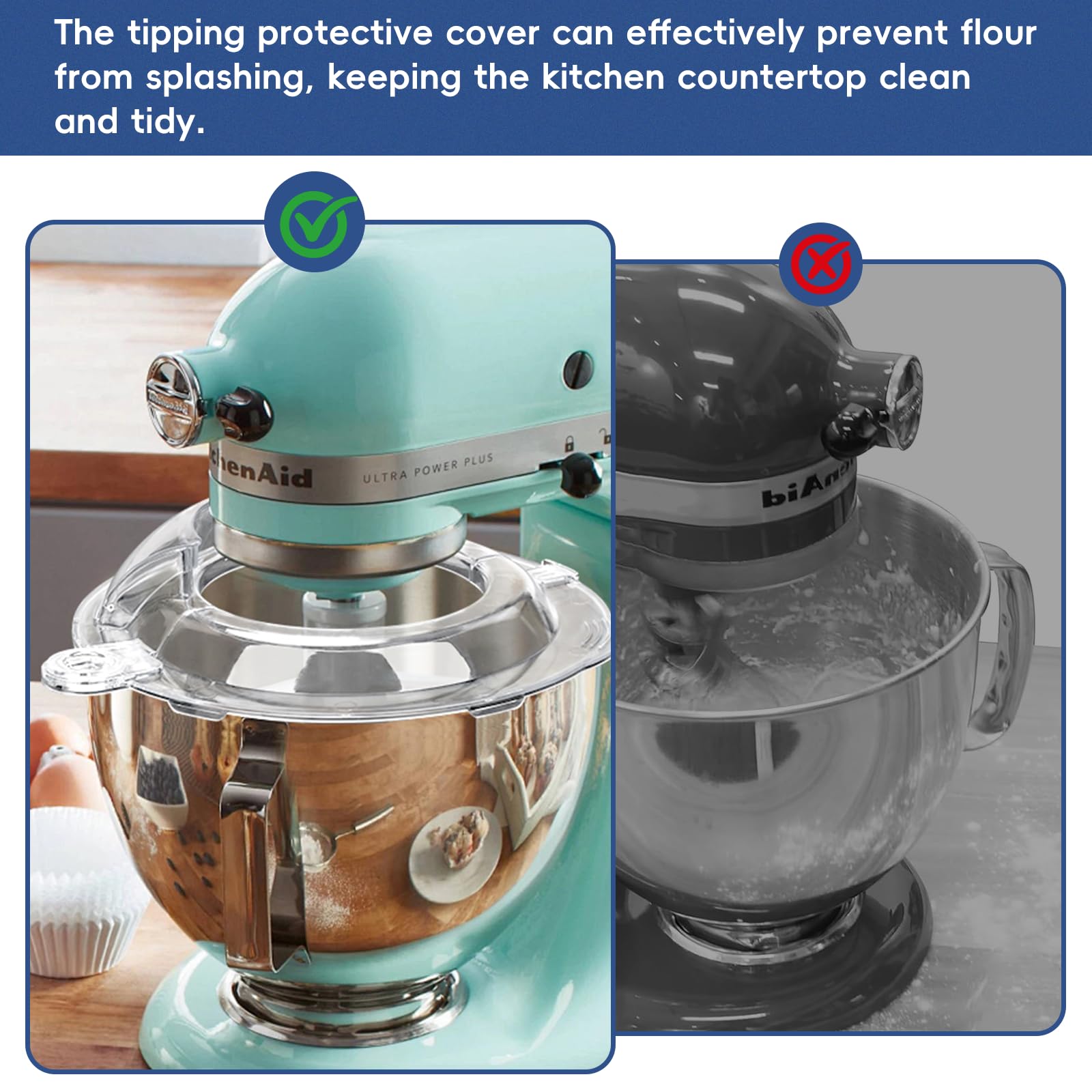 Paraspruzzi per KitchenAid Planetaria 4.3L - 4.8L, Paraschizzi Trasparente Integrale a 360° per Mixer Kitchen Aid Artisan e Classic con Testa Inclinabile, Coperchio Versatore Antispruzzo