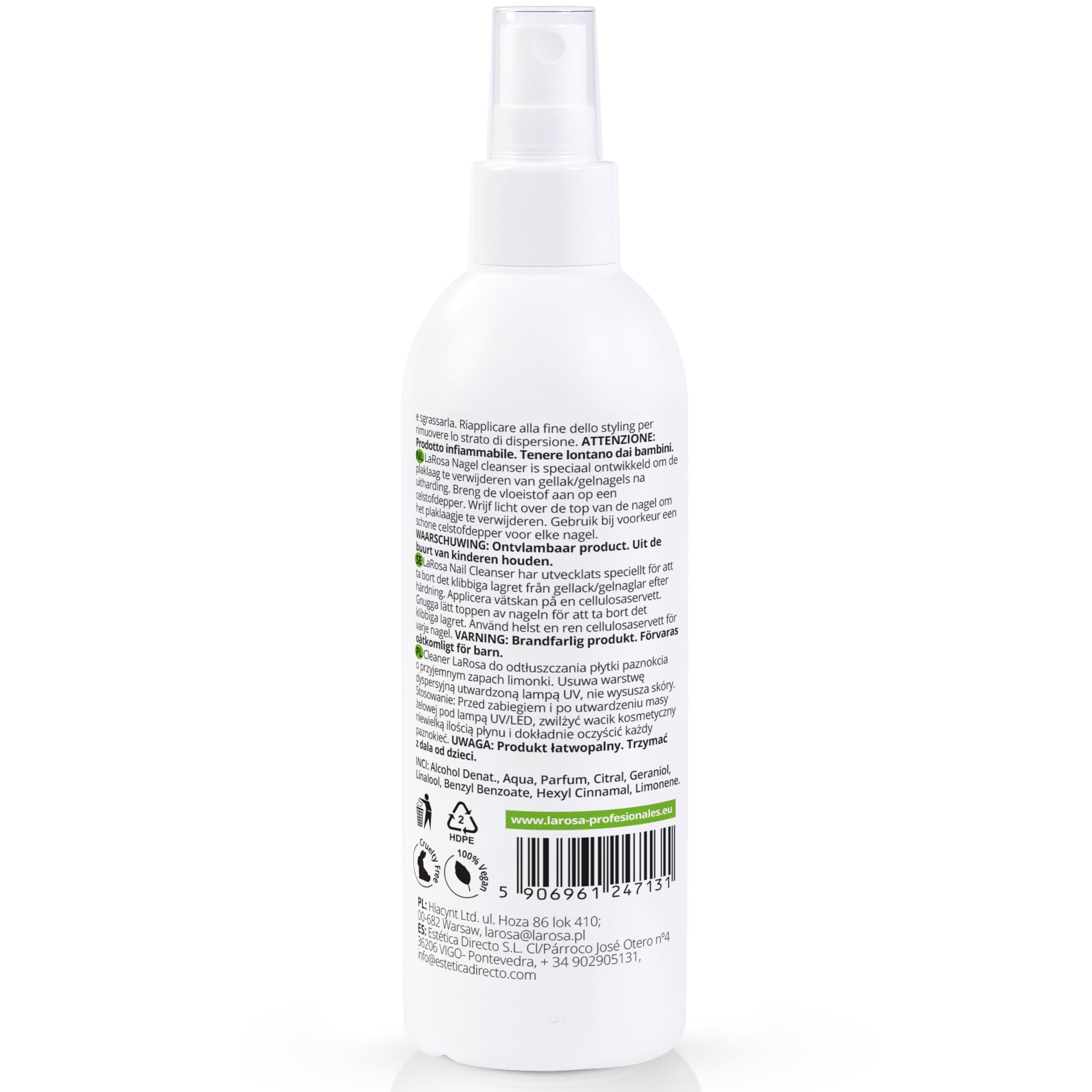 LaRosa Nail CLEANER SPRAY 250 ml - płyn do odtłuszczania paznokci, szybki w użyciu, hybryda