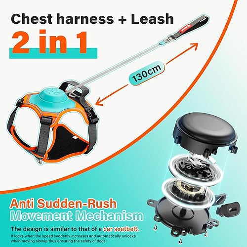 Miniatura 2 de Arnés para perro sin tirones, arnés retráctil 2 en 1 con bloqueo automático, malla reflectante transpirable y asa, juego de correa ajustable para