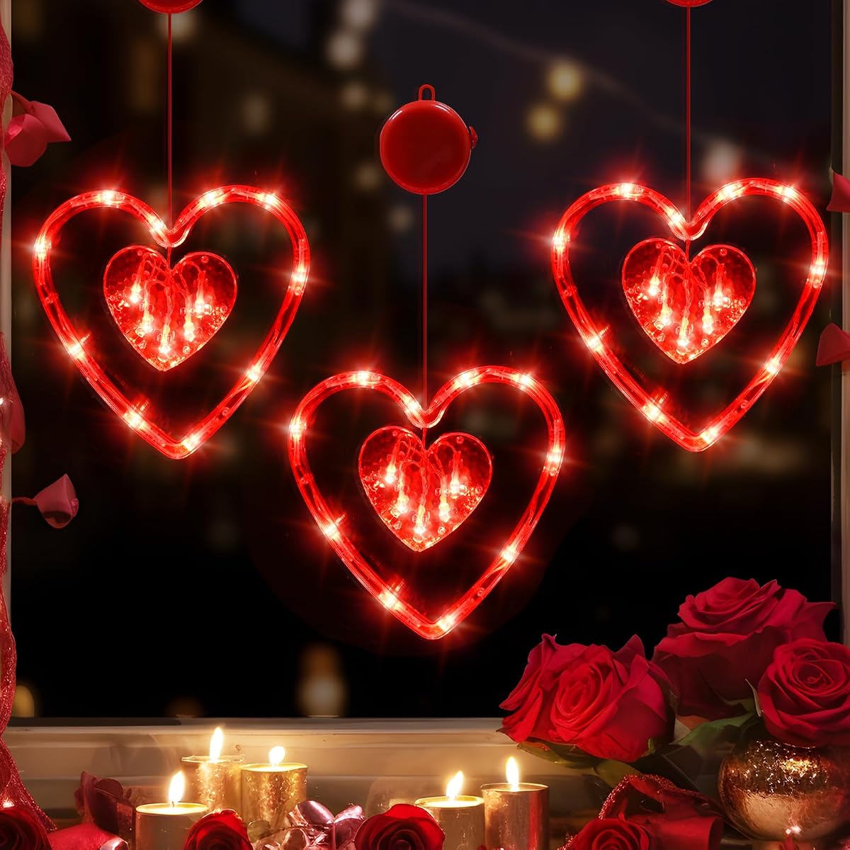 LOLStar 3 Pack Valentines Day Window Lights Decor with Timer, Battery Operated