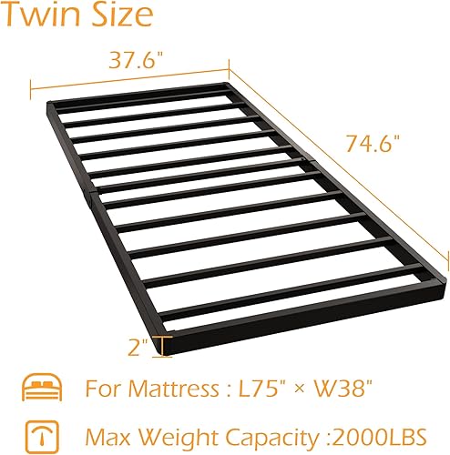 Miniatura 56 de Somier individual XL de 9 pulgadas, base de cama de metal resistente con funda de tela, base de colchón, fácil montaje, sin ruido, color negro 9