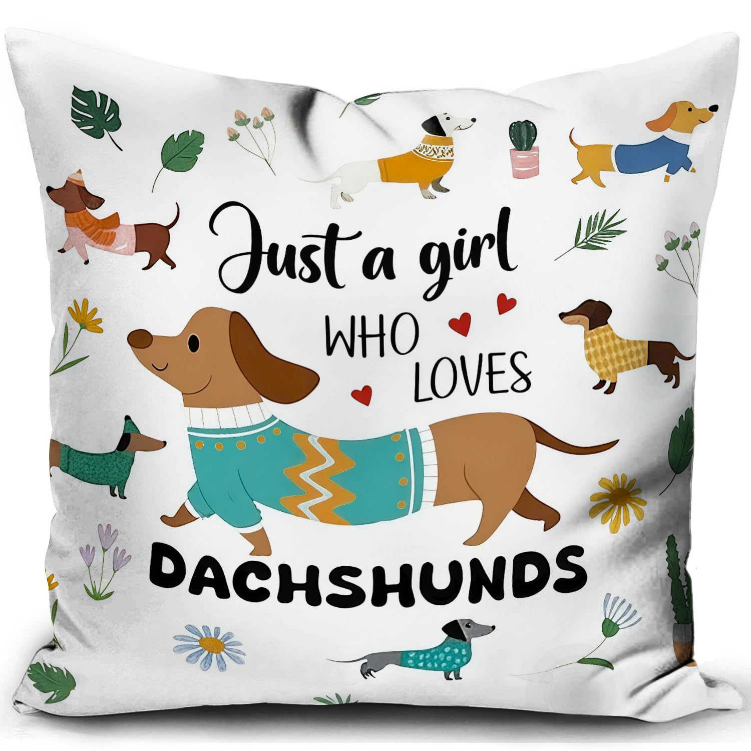HUASHUZI Cushion Cover Dachshund Gifts for Women Sausage Dog Ornament Decorations Throw Pillow Case Decor Home for Livingroom Couch Sofa 18"x18"(45x45cm) Dachshund 2