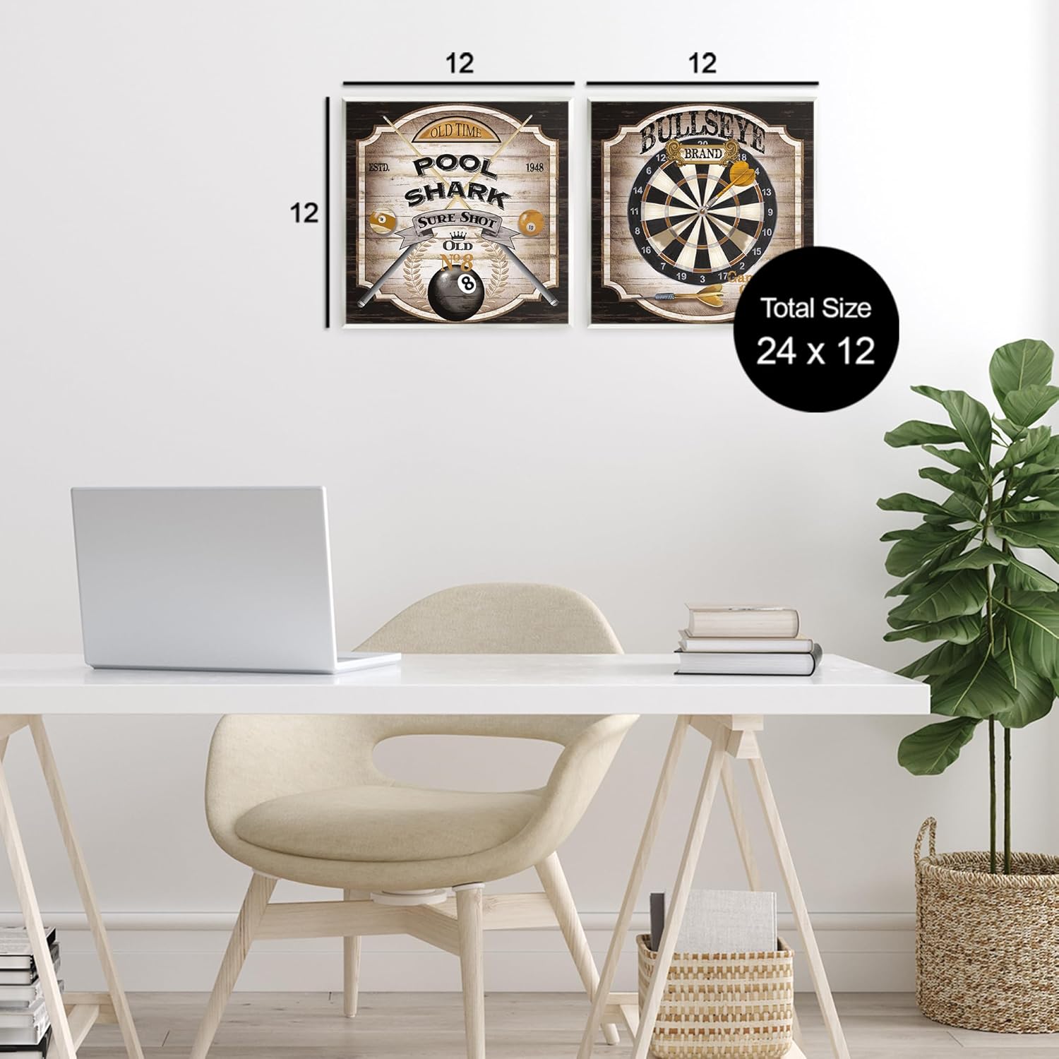 Stupell Industries Pub Sports Pool & Darts 2 Piece Wall Plaque Art Set design by Conrad Knutsen, 12 x 12