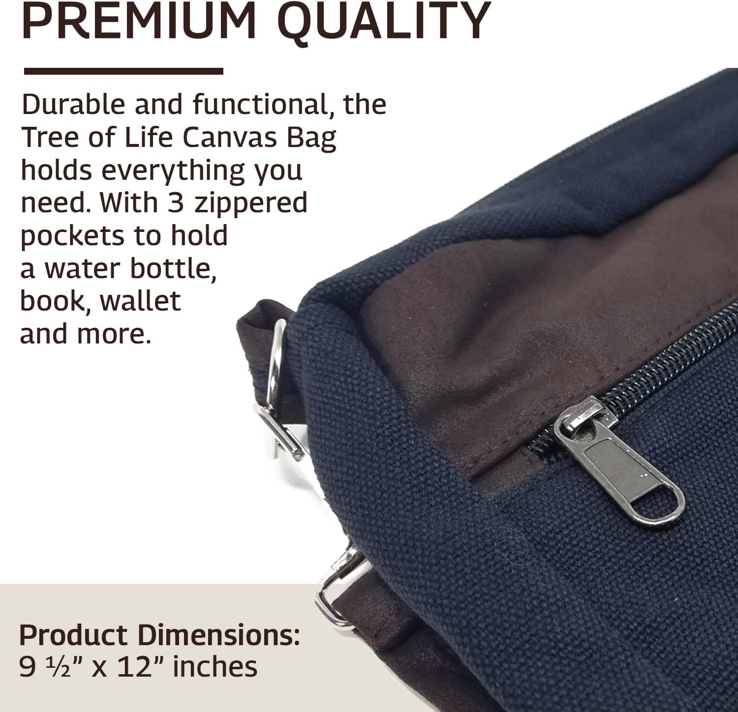 Canvas Crossbody Bag, Hippie Purse Handbag For Women, Top Zip Closure & Pockets, Adjustable and Removable Strap, 9 ½”W x 12”H - Image 3