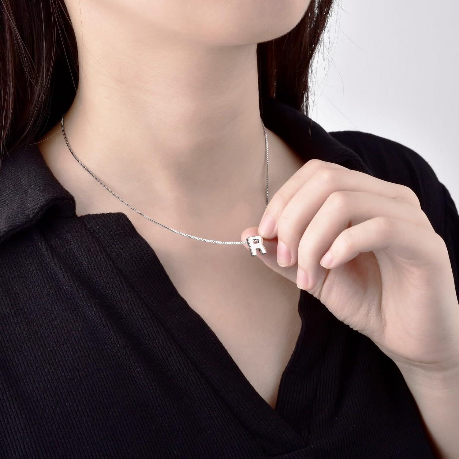 CANDYFANCY Initial Pendant 925 Sterling Silver Letters Personalized Alphabet Pendant Fit 1mm Box Chain