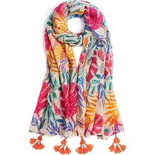 Scarf for Women Lightweight Soft Floral Leopard Printed Scarves Fall Winter Fashion Shawl Wrap with Fringe
