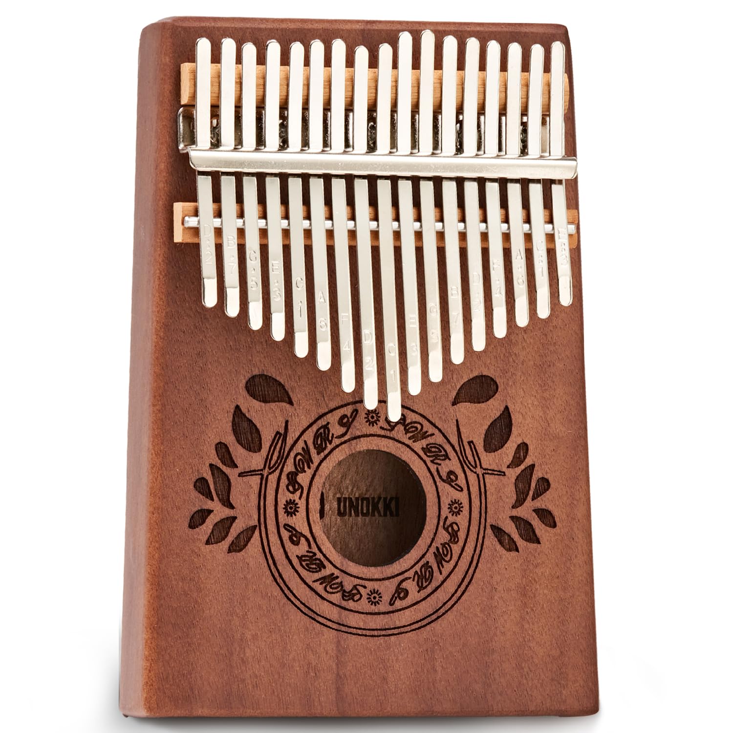 El piano de pulgar de 17 teclas UNOKKI Kalimba, una mbira de caoba de primera calidad, liviana y duradera en color marrón chocolate, es un regalo de bienestar y reducción del estrés para todos.