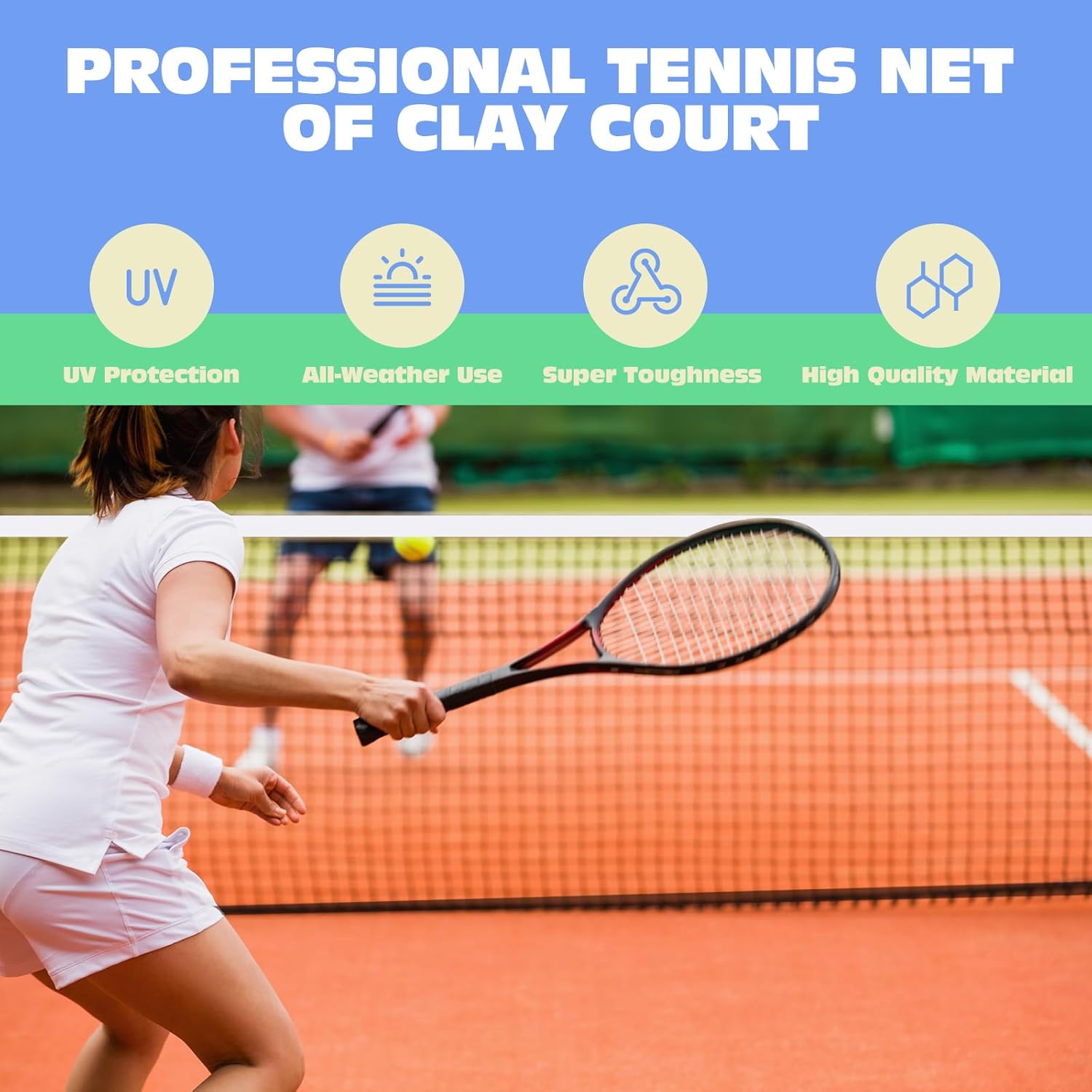 Tennis Net Professional Tennis Court Net 42FT Replacement Nets Heavy Duty Sport Nets with 2 Fiberglass Dowels, Compatible with Outdoor Indoor Standard Courts