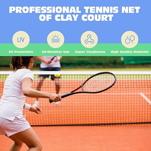 Miniatura 4 de Tennis Net Professional Tennis Court Net 42FT Replacement Nets Heavy Duty Sport Nets with 2 Fiberglass Dowels, Compatible with Outdoor Indoor