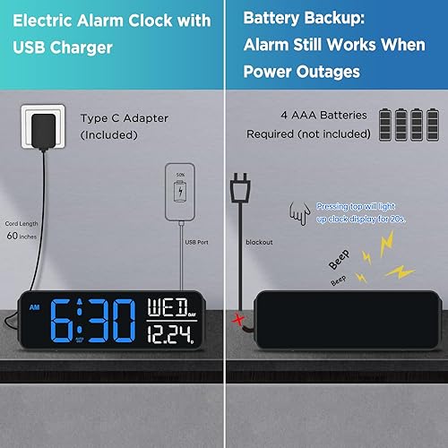 Miniatura 5 de Peakeep - Reloj despertador digital de pantalla grande para dormitorios, calendario con fecha y día de la semana, relojes de escritorio y mesa para