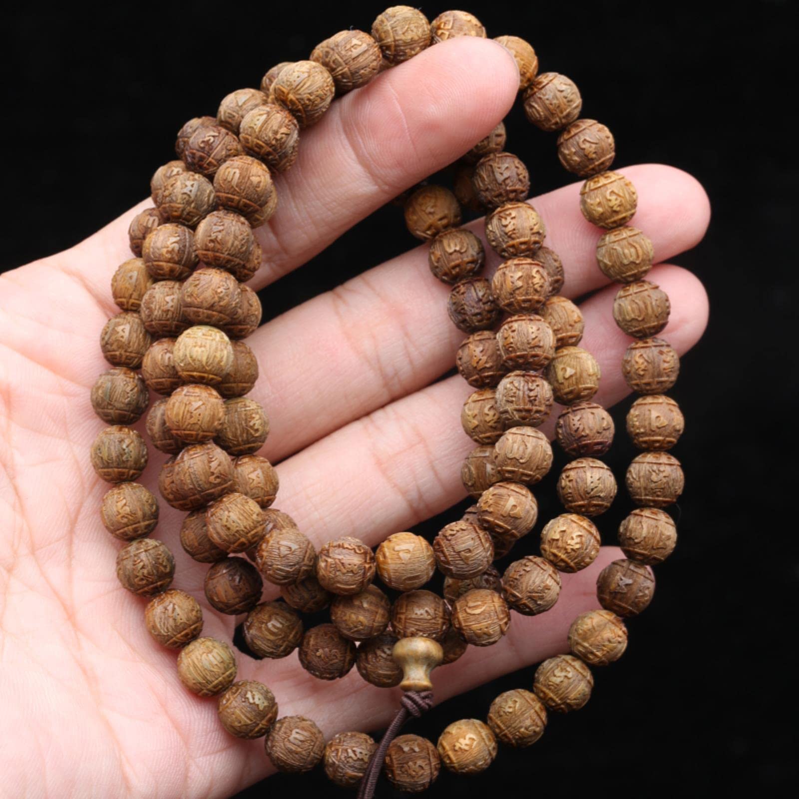 Mala-Perlen, Rosenkranzperlen, 1 Stück, natürliche Sandelholzperlen, grüne Sandelholzperlen, 108 Perlen, elastisches Armband, buddhistische Gebets-Yoga-Perlen – Standard