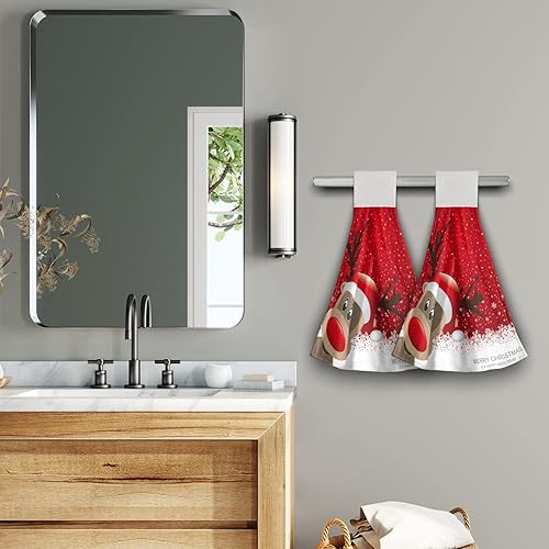 Miniatura 6 de Kawani Toallas de cocina rojas de Feliz Navidad con lazo, copos de nieve de Navidad, toallas de mano para colgar, toallas de mano suaves y